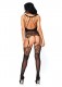 Strappy Rose Lace Suspender Bodystocking - Black - One Size Image