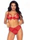 2 Pc. Lace Bralette and Ribbon Tie Crotchless  Panty - One Size - Red Image