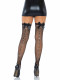 Fishnet Thigh Highs With Satin Bow Top and Rhinestone Backseam - One Size - Black Image