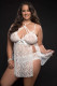 2pc Strappy Halter Laced Babydoll With Side Slits and Open Back - Queen Size - White Image