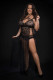2pc Strappy Halter Laced Night Gown With Side Slits and Open Back - Queen Size - Black Image