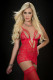 3pc Laced Slip Garter Dress and Stockings - One Size - Candy Red Image