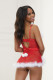 Two Piece Lace and Stretch Satin Chemise With  Marabou Trim and G-String Set- Small - Red Image