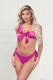 Two Piece Bra Set - Satin Bra With Assymetrical  Shoulder Strap, Satin Ribbon Bows, and Thong -  One Size - Fuchsia Image