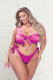 Two Piece Bra Set - Satin Bra With Assymetrical Shoulder Strap, Satin Ribbon Bows, and Thong - Queen Size - Fuchsia Image