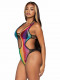 Rainbow Fishnet Cut Out Bodysuit With Strappy Bikini Back - One Size - Multicolor Image