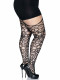 Scroll Lace Stocking With Attached Garter Belt -  1x/2x - Black Image