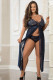 2 Pc Empire Waist Laced Sheer Long Dress and Panty - Queen - Midnight Navy Image
