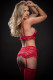 4 Pc Laced Garter Skirt With Lace Up Bra and  Stockings - One Size - Red Image
