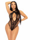 Lace and Net Keyhole Crossover Halter Teddy - One  Size - Black Image