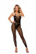 Opaque and Crochet Vertical Striped Footless  Bodystocking - One Size - Black Image