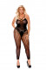 Opaque and Crochet Vertical Striped Footless  Bodystocking - Queen Size - Black Image