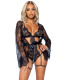 All Romance Lace Teddy and Robe Set - Large -  Black Image