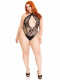 Lace and Net Keyhole Crossover Halter Teddy - 1x/2x - Black Image