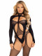 2 Pc Fishnet Halter Suspender Bodystocking and  Layered Teddy - One Size - Black Image