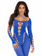 Opaque Cut Out Footless Bodystocking - One Size -  Royal Blue Image