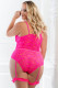 2 Pc Sheer Lace Teddy With Snap Crotch and Garters - Queen - Glossy Pink Image