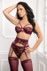 Italian Plum 4pc Bra, High Waist Panty, Belt and - Stockings - One Size Image