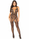 Seamless Dotted Net Crotchless Lingerie Jumpsuit - Lingerie Jumpsuit With Heart Detail - Os - Black Image