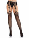 Black Rhinestone Lace Top Fishnet Stockings With - Gartner Belt - Os Image