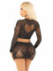 Black 2pc Rhinestone Lace and Net Crop Top With -  Heart Keyhole Mini Skirt - Os Image