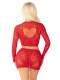 Red 2pc Rhinestone Lace and Net Crop Top With -  Heart Keyhole Mini Skirt - Os Image