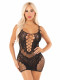 Black Lace and Net Mini Dress - With Dual Strap Detail - Os Image