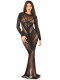 Black Lace and Net Body Con Gown -  With Heart Keyhole Detail - Os Image