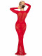 Red Lace and Net Body Con Gown -  With Heart Keyhole Detail - Os Image