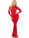 Red Lace and Net Body Con Gown -  With Heart Keyhole Detail - Os Image