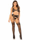 Black 3pc Lace Bra Top, G-String, and Stockings -  Os Image