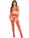 Red 3pc Lace Bra Top, G-String, and Stockings -  Os Image