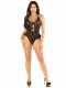 Black Floral Lace Halter Bodysuit With Mini Bow -  and Flutter Accent - Os Image