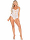 White Floral Lace Halter Bodysuit With Mini Bow -  and Flutter Accent - Os Image