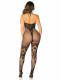 Black Seamless Net and Lace Lingerie Jumpsuit - With Keyhole Crossover Halter - Os Image