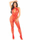 Red Seamless Net and Lace Lingerie Jumpsuit - With Keyhole Crossover Halter - Os Image