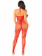 Red Seamless Net and Lace Lingerie Jumpsuit - With Keyhole Crossover Halter - Os Image